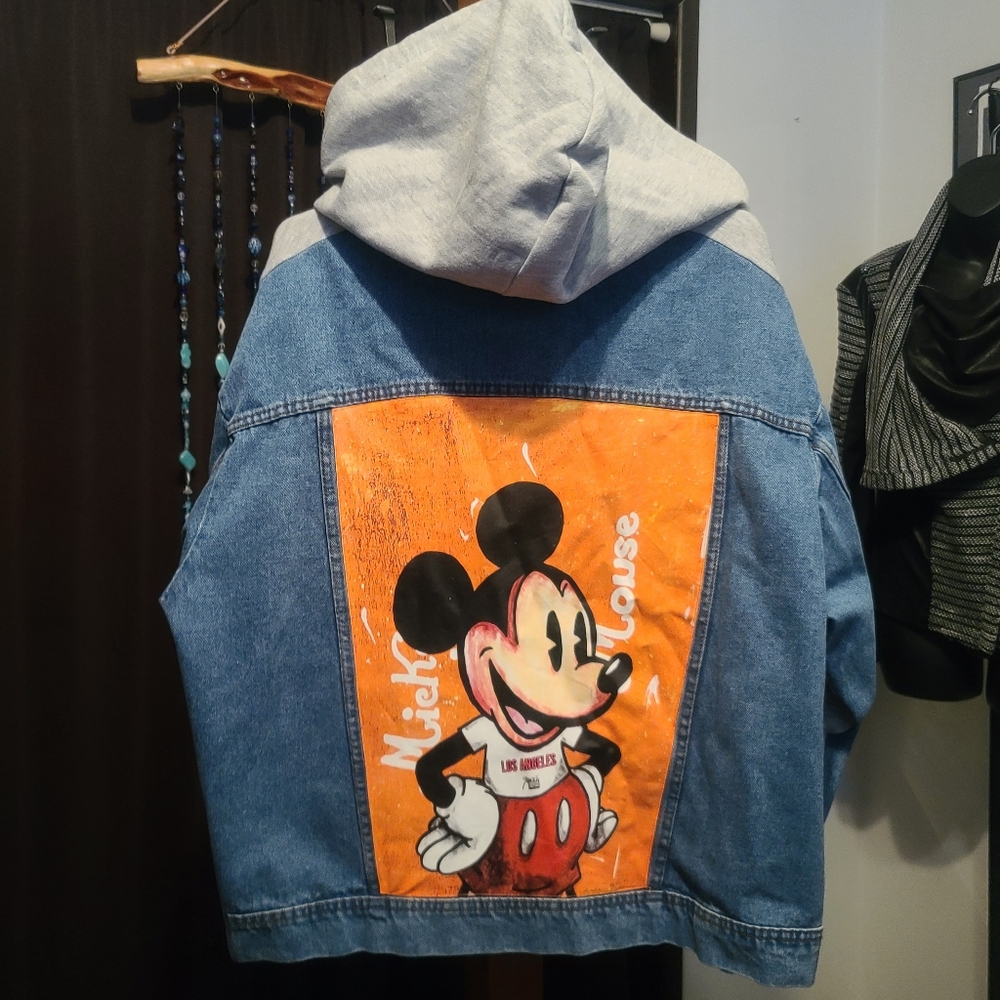 Disney Zara Mickey Mouse Gray and Blue Jean Jacket